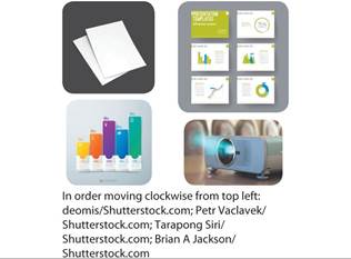 Four images show the different types of visual aids used in a presentation.