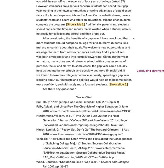 The continuation of the response, from the previous page, with annotations in parentheses.