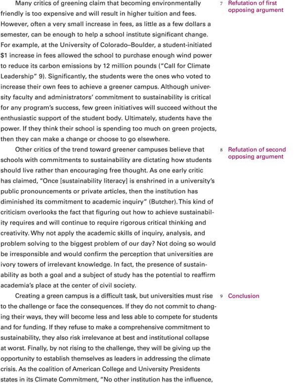 The continuation of students essay with annotations in parentheses.