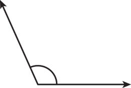 An obtuse angle that measures approximately 115 degrees.